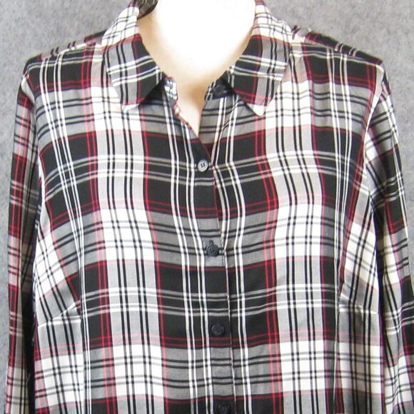 Susan Graver Yarn Dyed Button Front Shirt Keyhole Back XL Plaid NEW - Picture 3 of 8